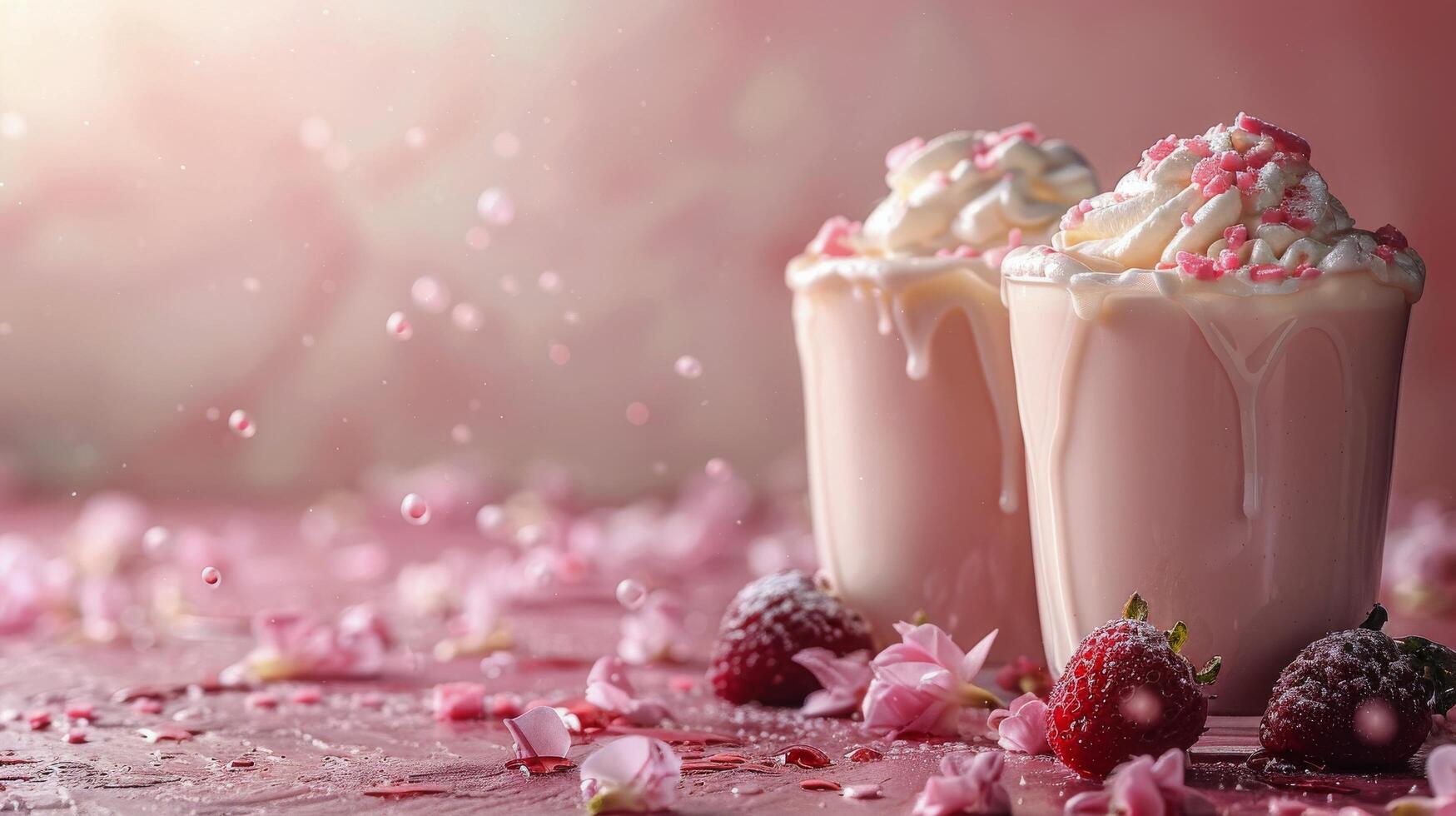 Two Milkshakes With Whipped Cream and Strawberries photo