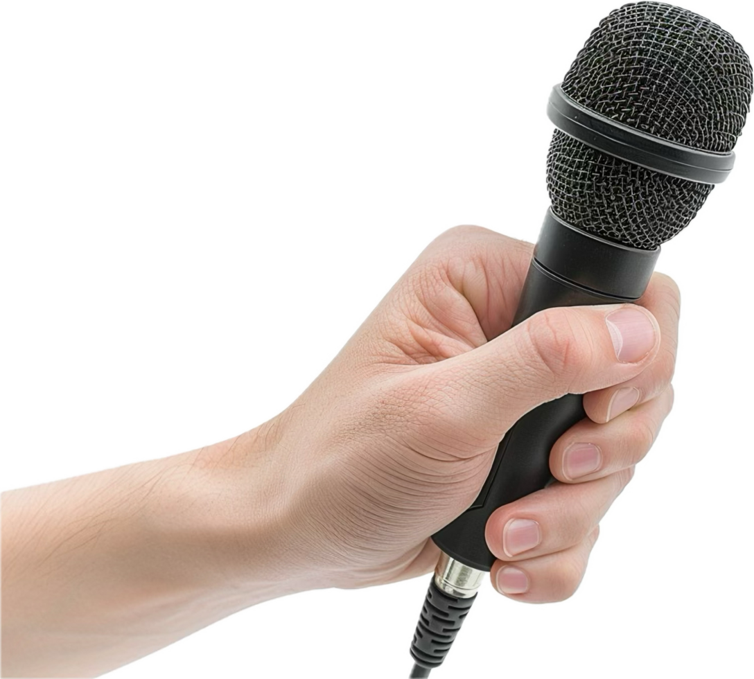 Hand Holding a Black Microphone. png