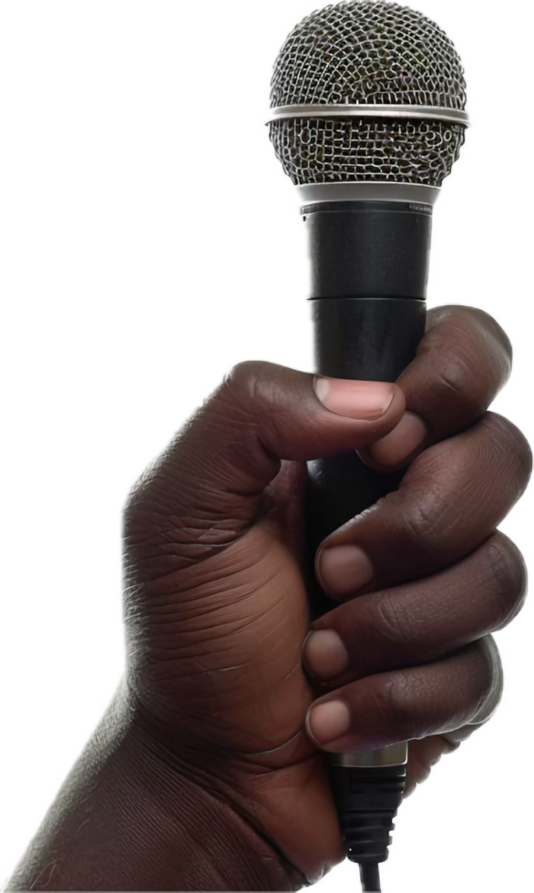 Hand Holding a Black Microphone. png