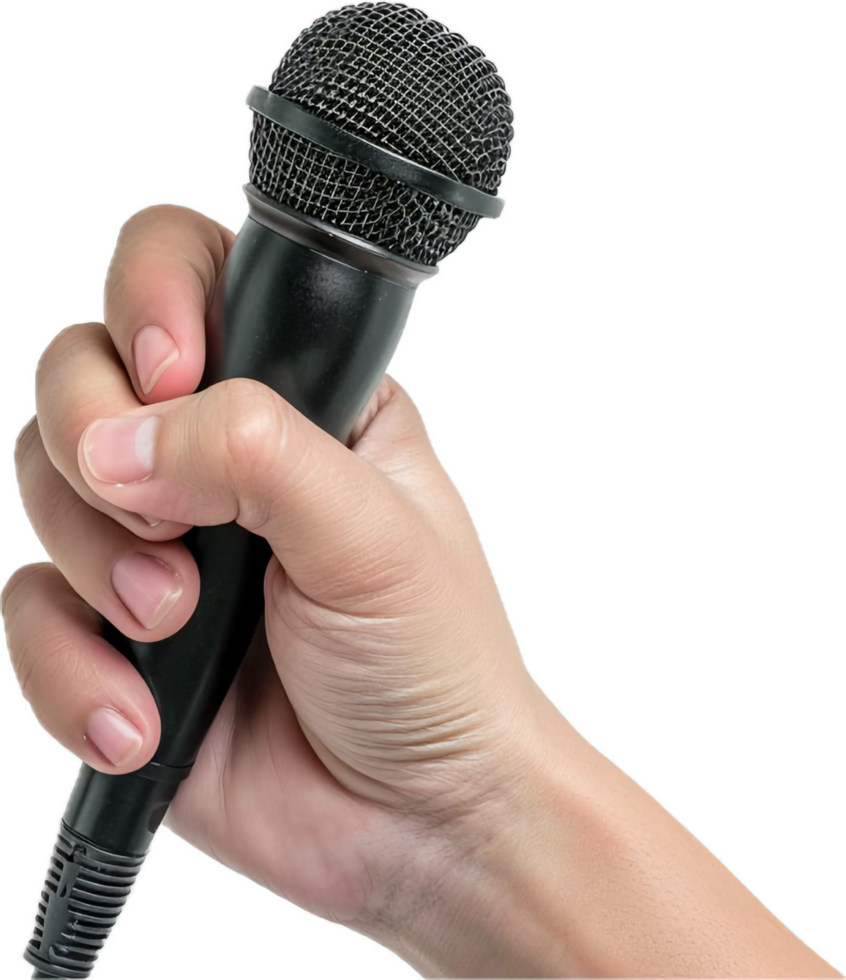 Hand Holding a Black Microphone. png