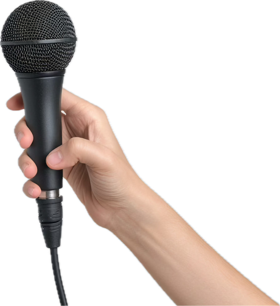 Hand Holding a Black Microphone. png