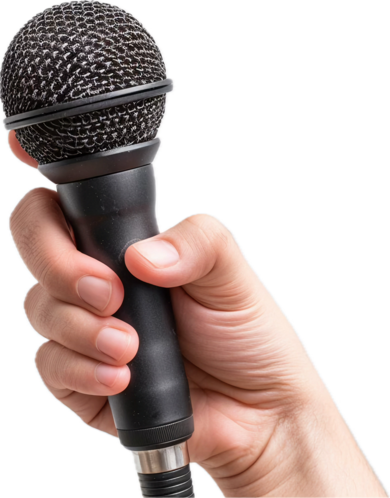 Hand Holding a Black Microphone. png