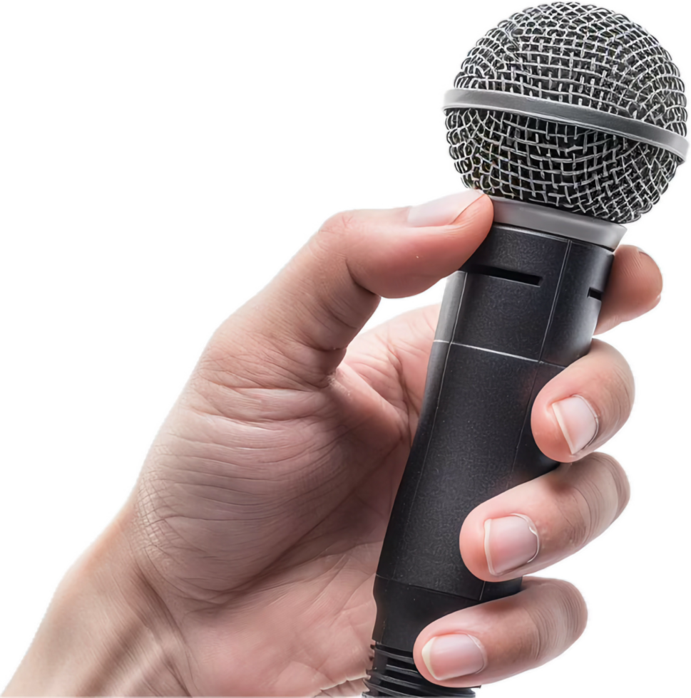 Hand Holding a Black Microphone. png