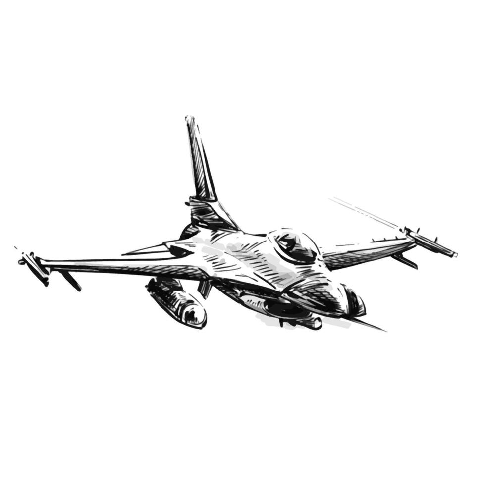 Drawing of the fighting jet at battle field vector