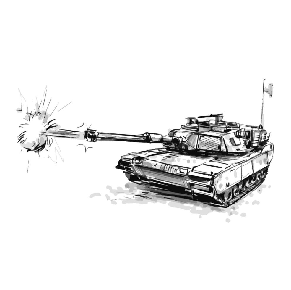 Drawing of the Military Tank shooting vector