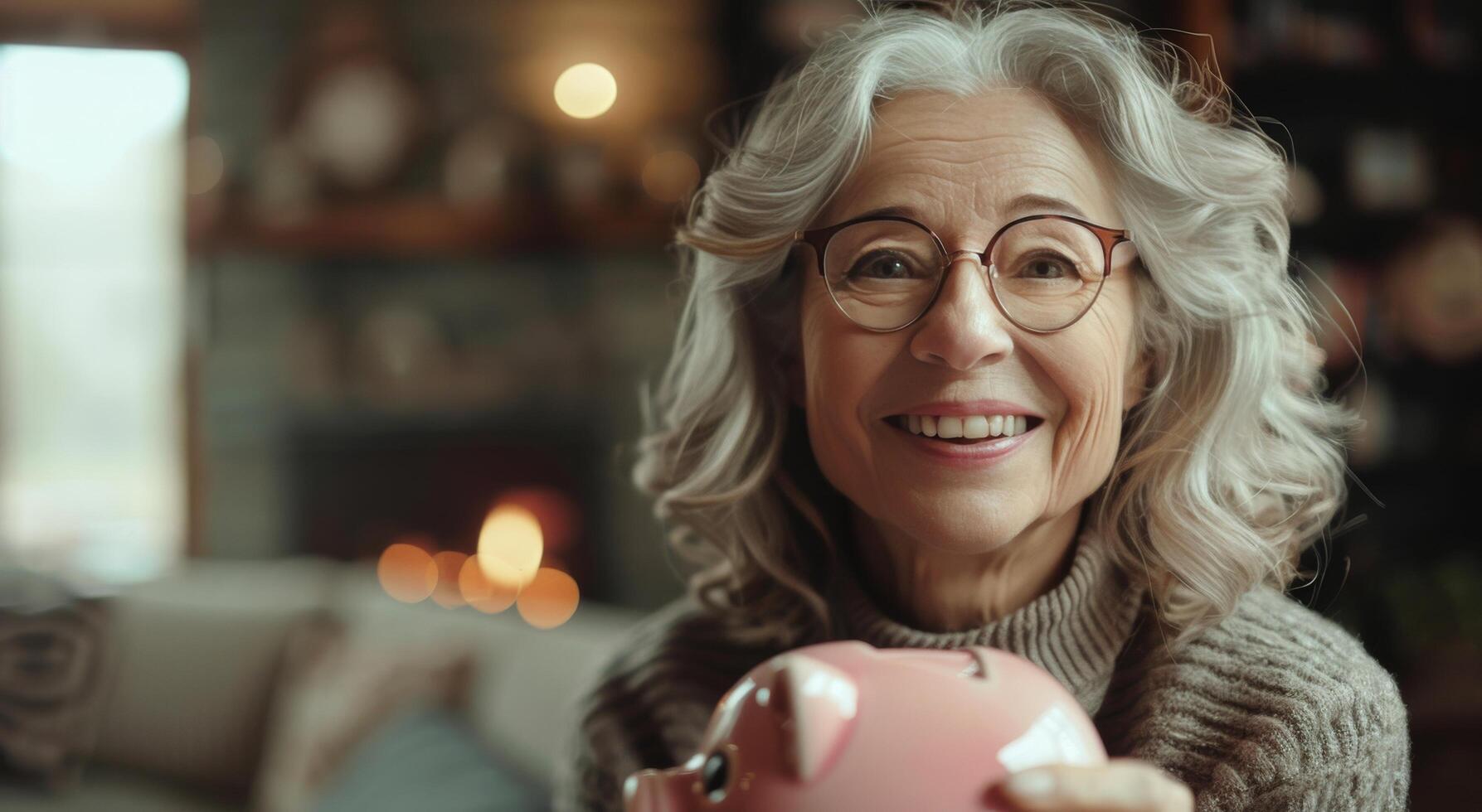 más viejo mujer participación rosado cerdito banco foto