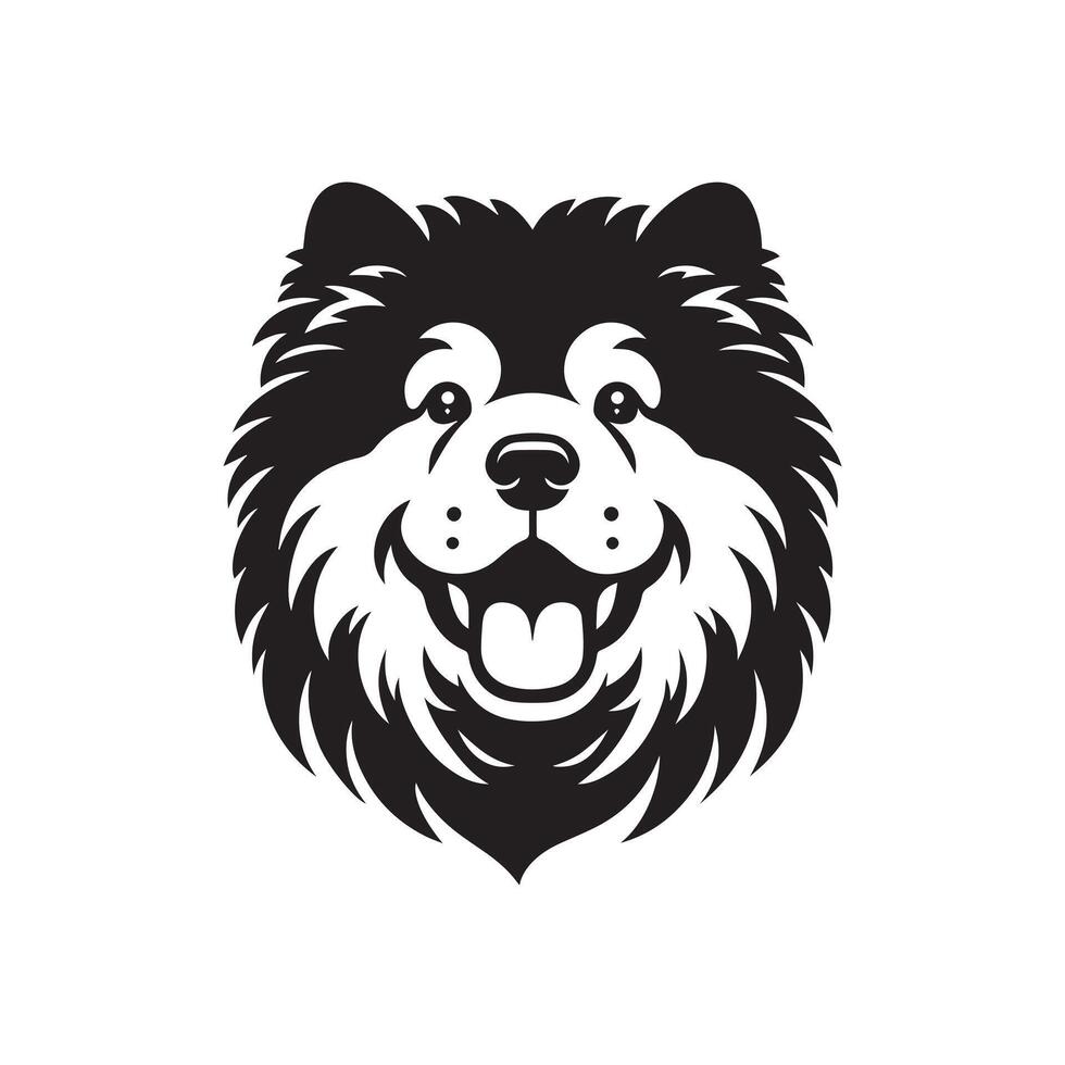 An Enthusiastic Chow Chow Dog face Illustration in black and white vector