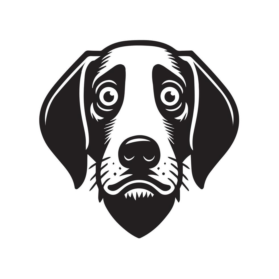 A Fearful English Foxhound Dog Face Illustration in black and white vector