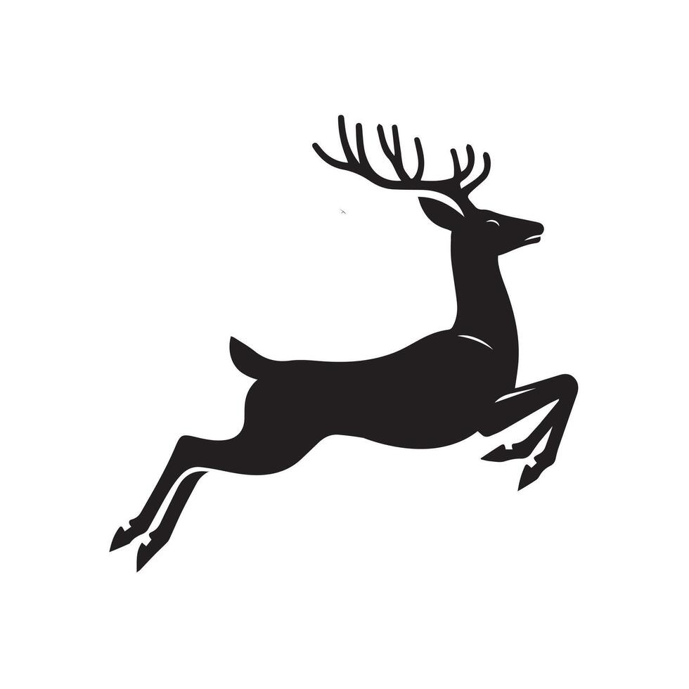 A Deer Leaping Illustration in black and white vector