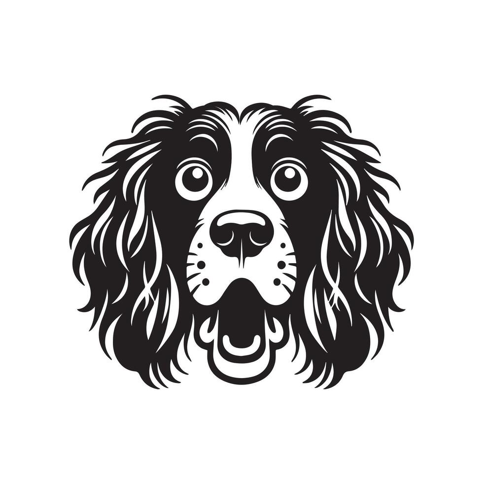 A Surprised Clumber Spaniel Dog face Illustration in black and white vector