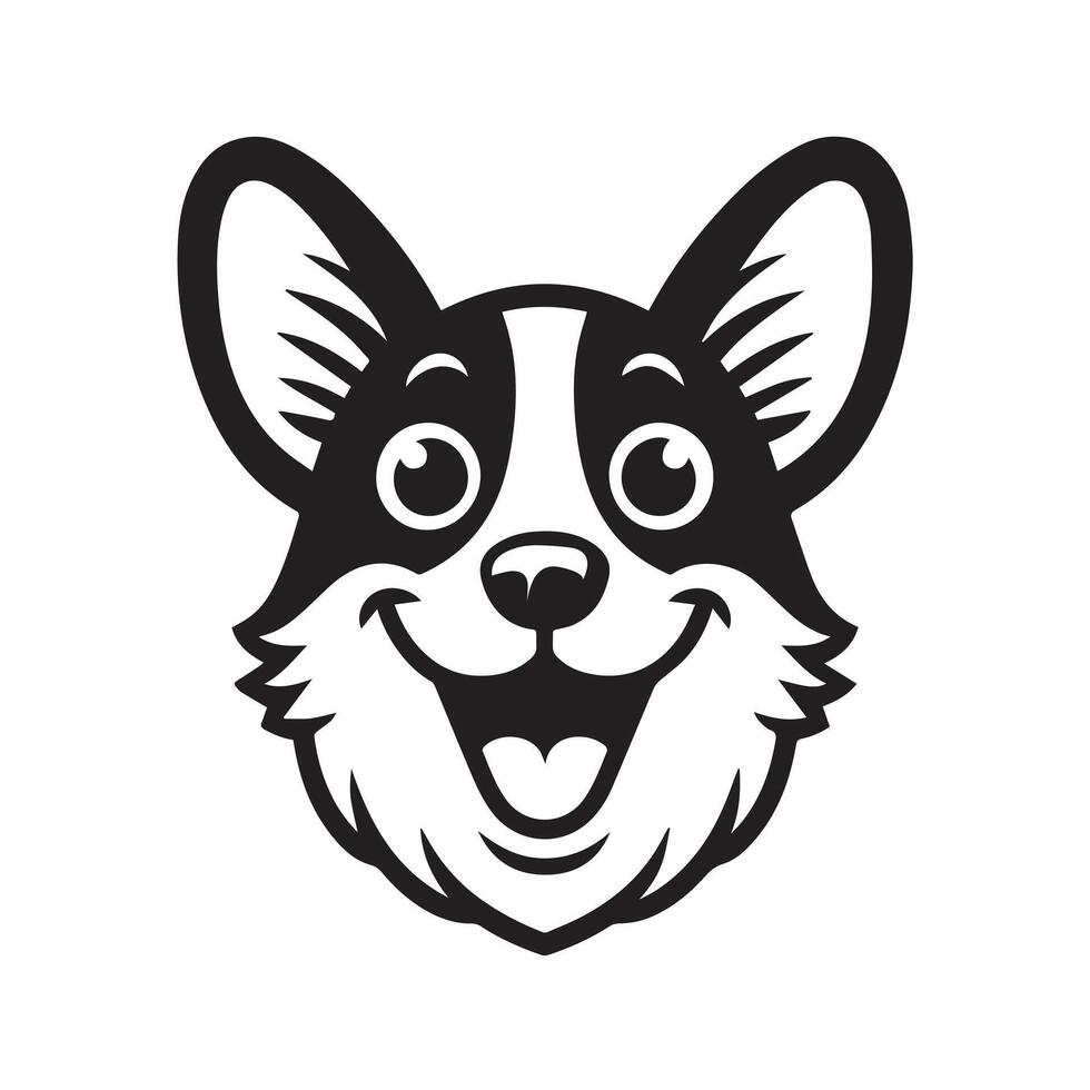 An Excited Welsh Corgi Dog face Illustration in black and white vector