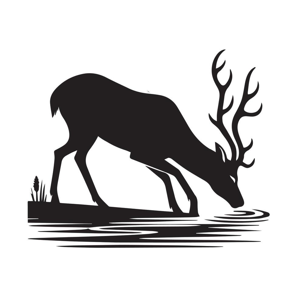 A Deer Drinking Water Illustration in black and white vector