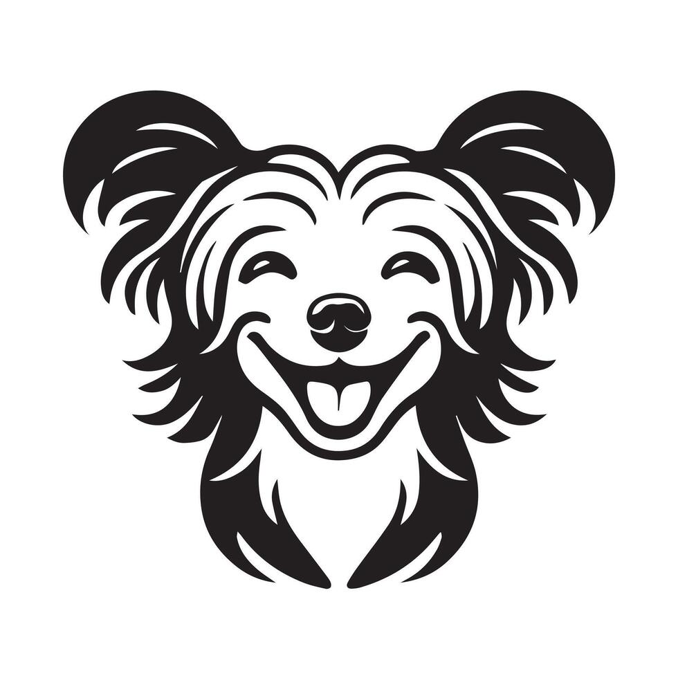 A Happy Chinese Crested Dog face Illustration in black and white vector