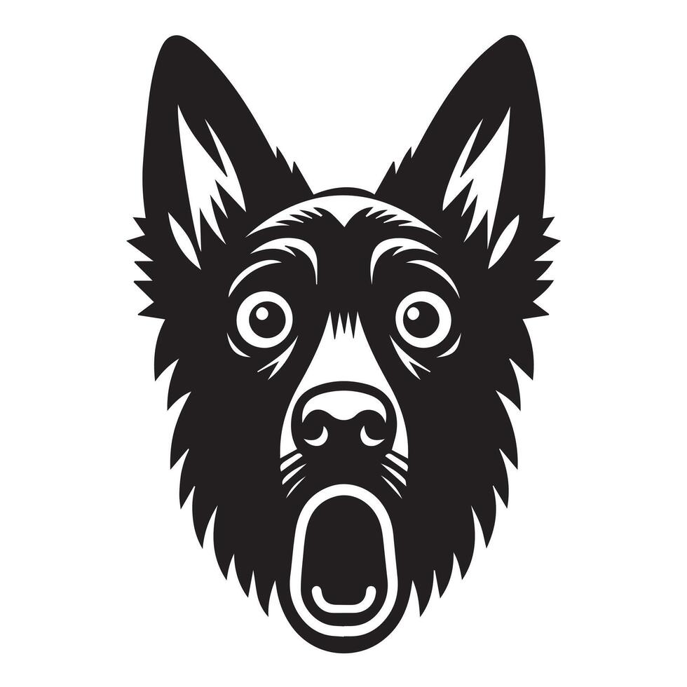 A Shocked Dutch Shepherd Dog face Illustration in black and white vector