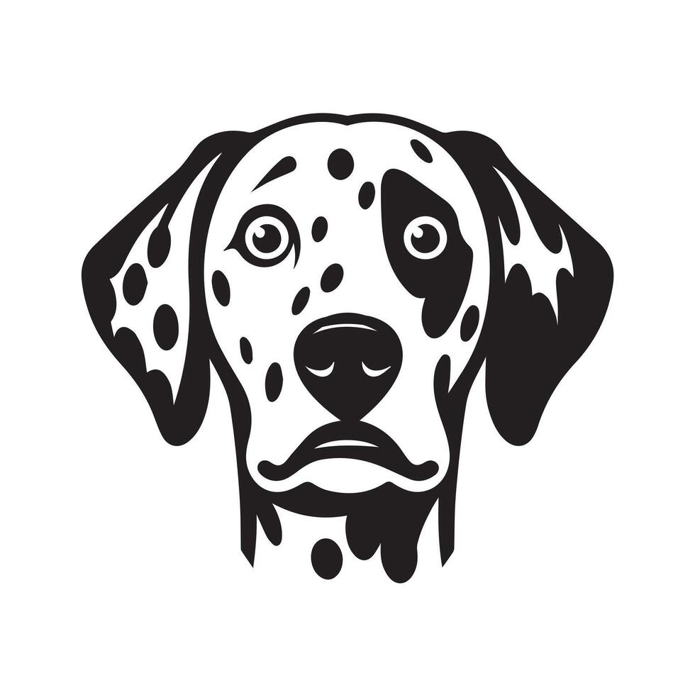 A Fearful Dalmatian Dog face Illustration in black and white vector