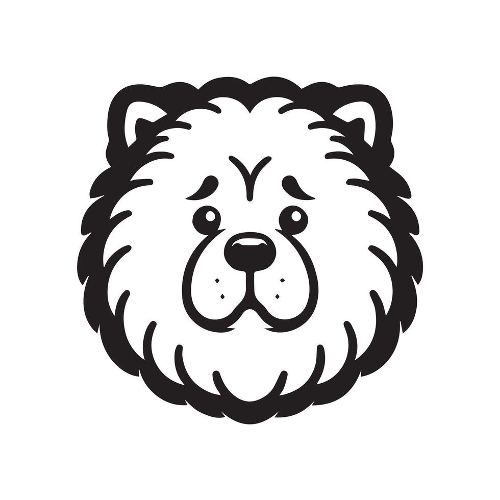 An Embarrassed Chow Chow Dog face Illustration in black and white vector