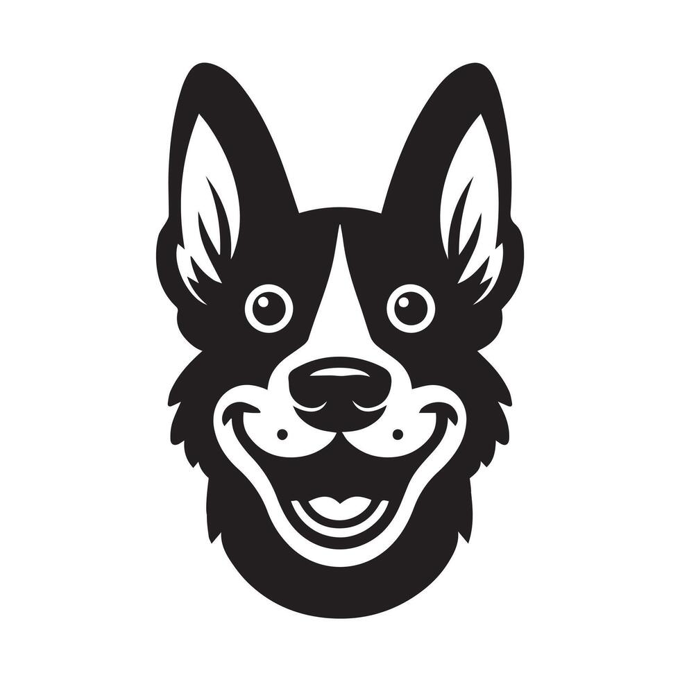 A Cheerful Dutch Shepherd Dog face Illustration in black and white vector