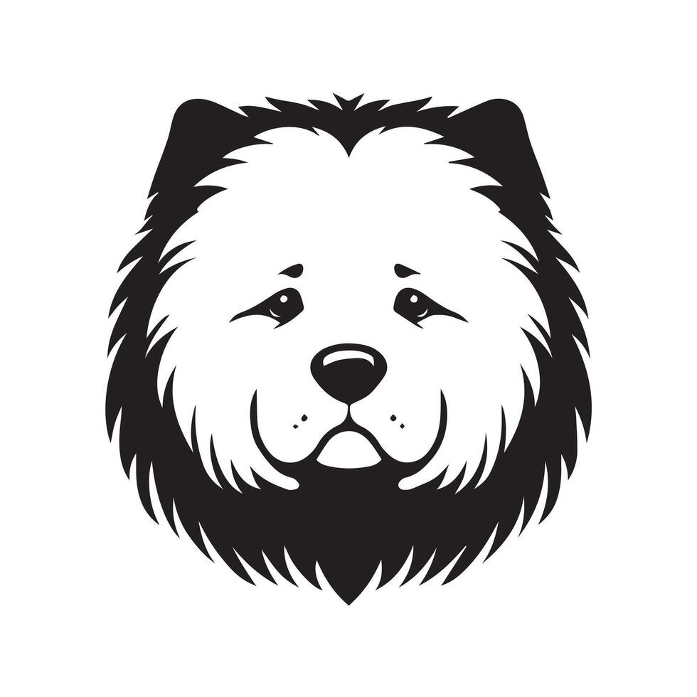 A sad Chow Chow Dog face Illustration in black and white vector