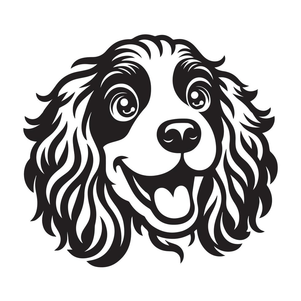 A Playful Clumber Spaniel Dog face Illustration in black and white vector