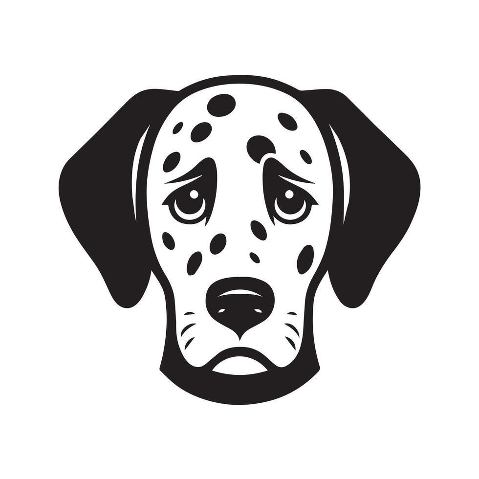 A Disappointed Dalmatian Dog face Illustration in black and white vector