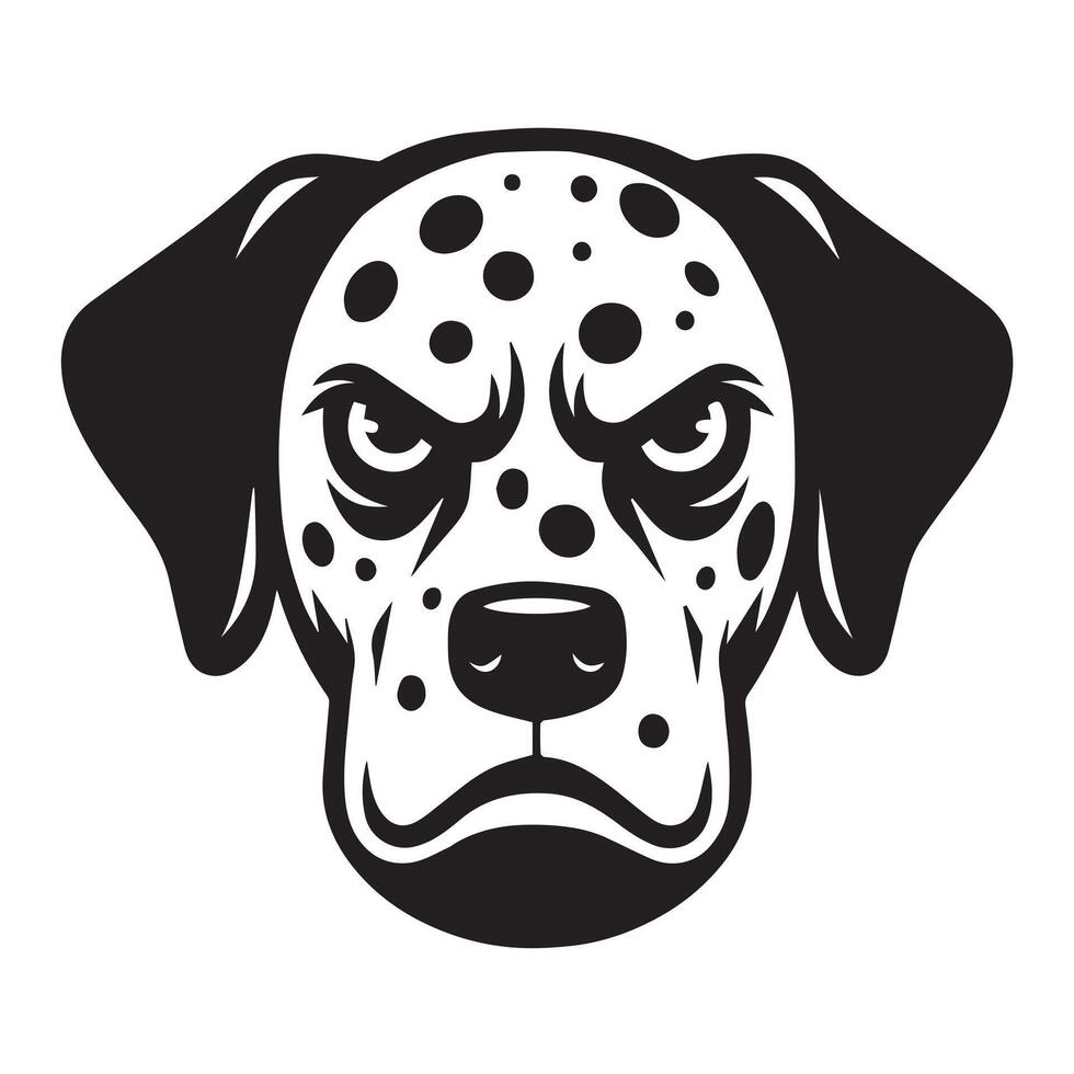 An angry Dalmatian Dog face Illustration in black and white vector