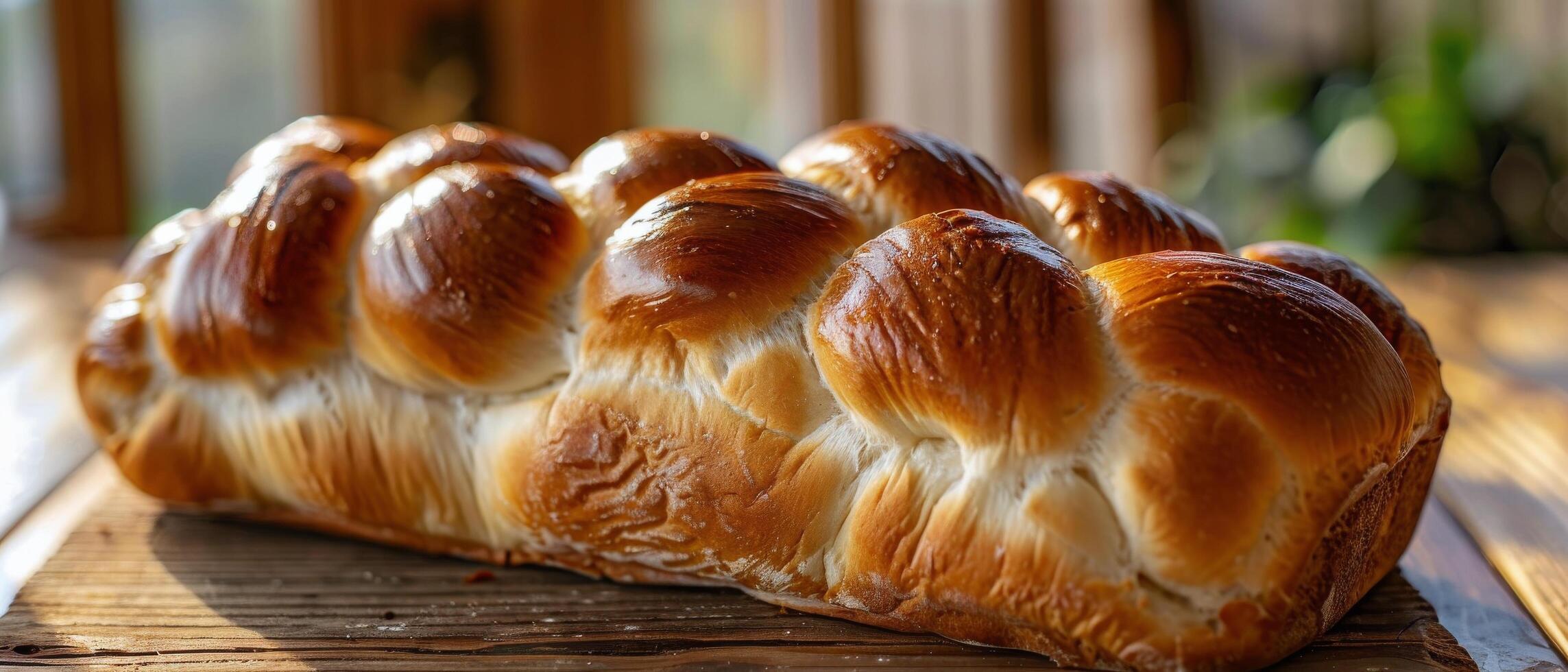Loaf of Bread on Wooden Table photo