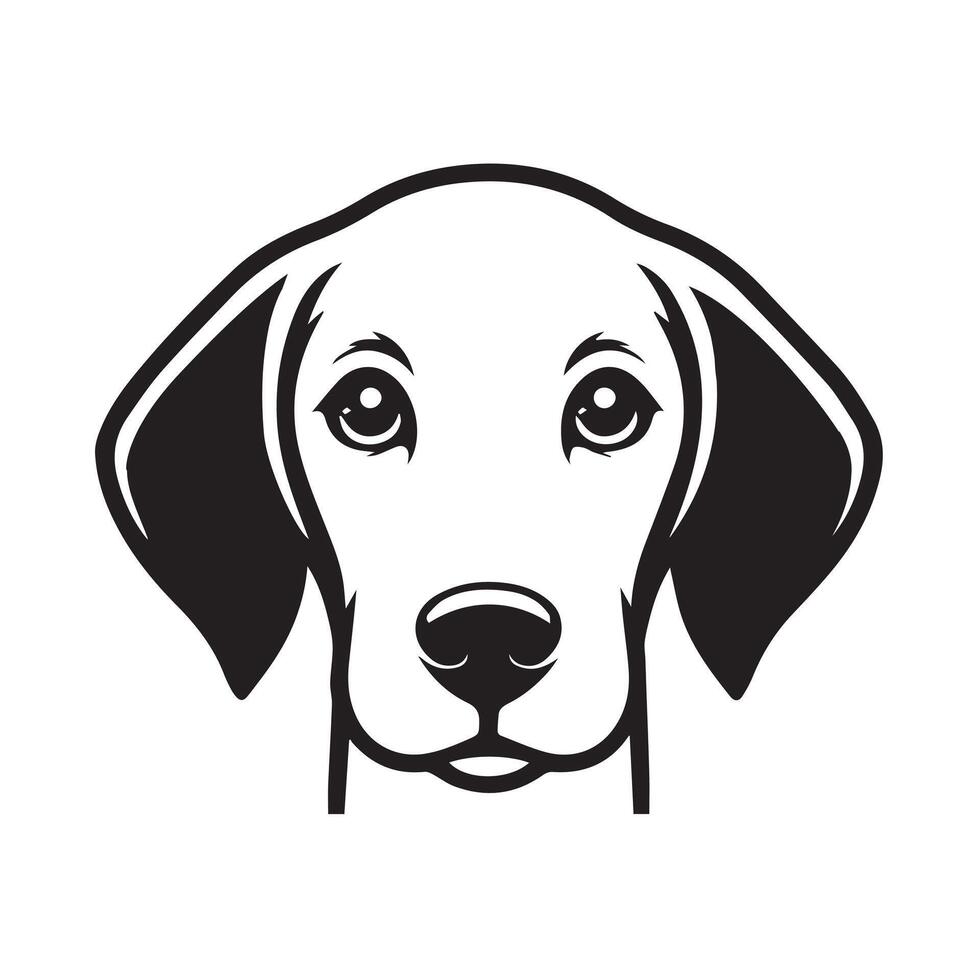 A Curious English Foxhound Dog Face Illustration in black and white vector