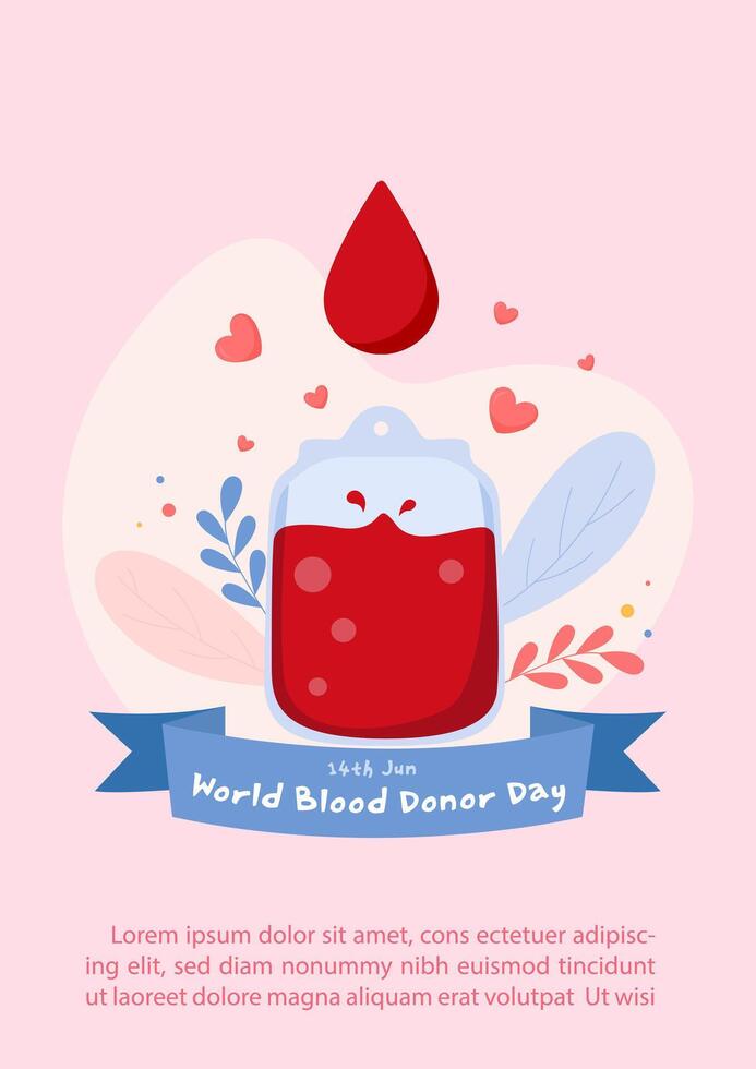 Poster's campaign and illustration of world blood donor day in cartoon character and flat style vector