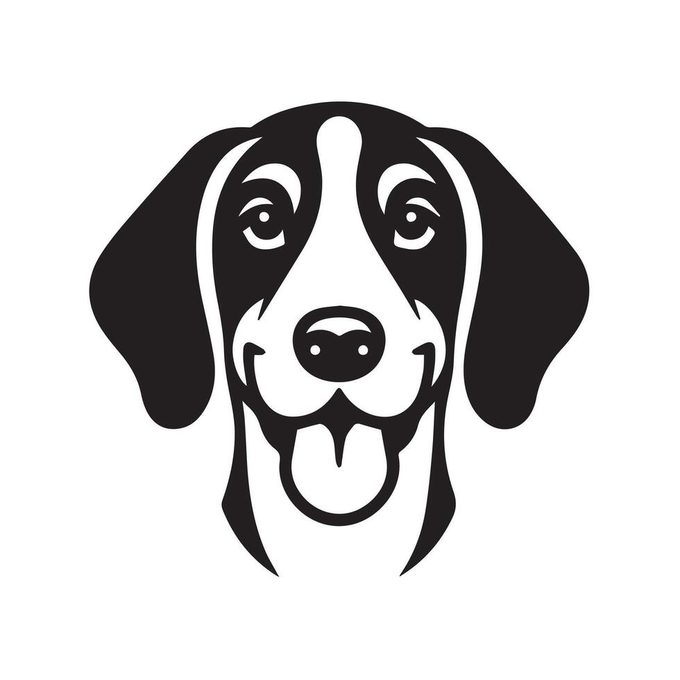 A happy English Foxhound Dog Face Illustration in black and white vector