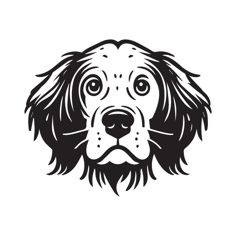 A Confused English Setter Dog Face Illustration in black and white vector