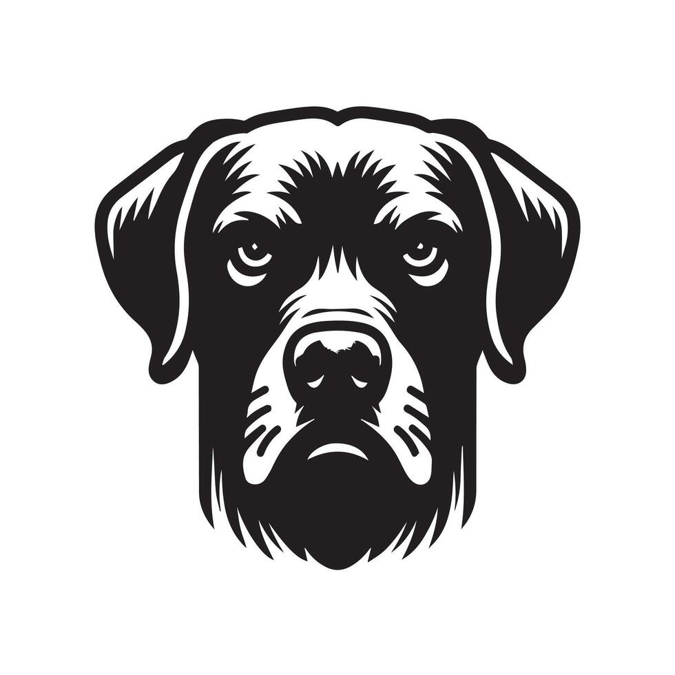 A Stern Chesapeake Bay Retriever Dog Face Illustration in black and white vector