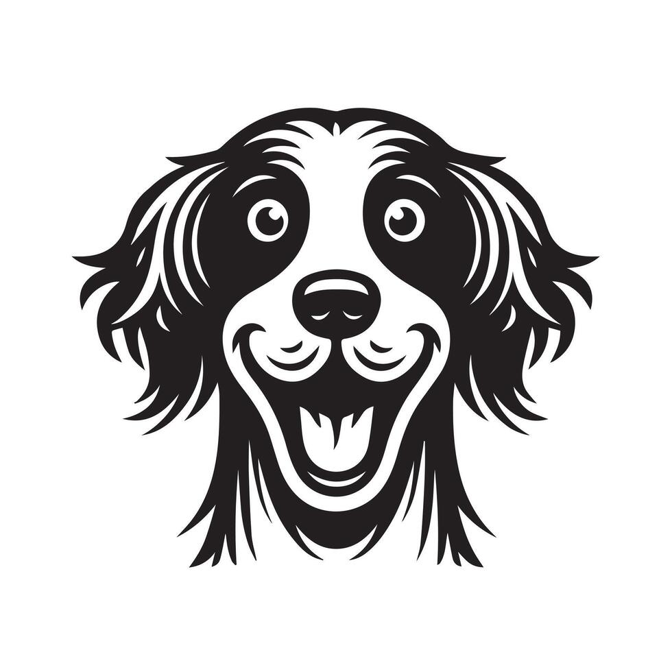 An Excited English Setter Dog Face Illustration in black and white vector