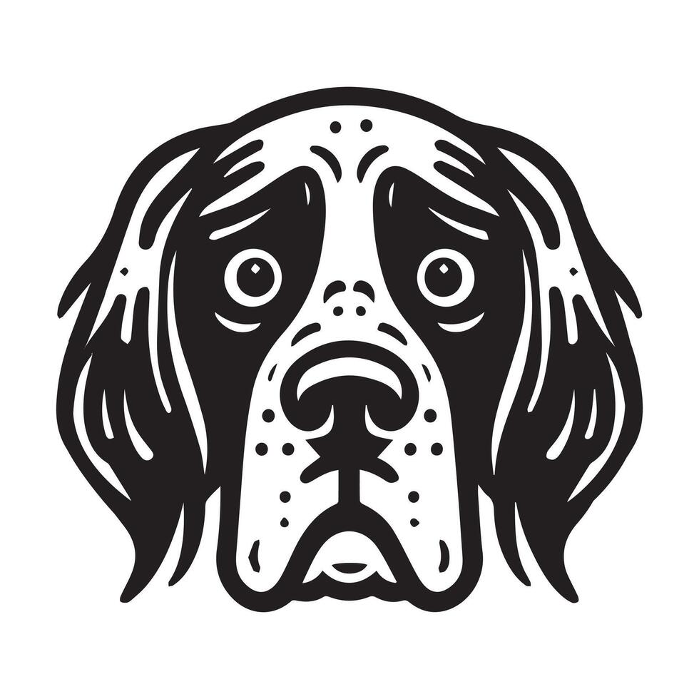 An Anxious English Setter Dog Face Illustration in black and white vector