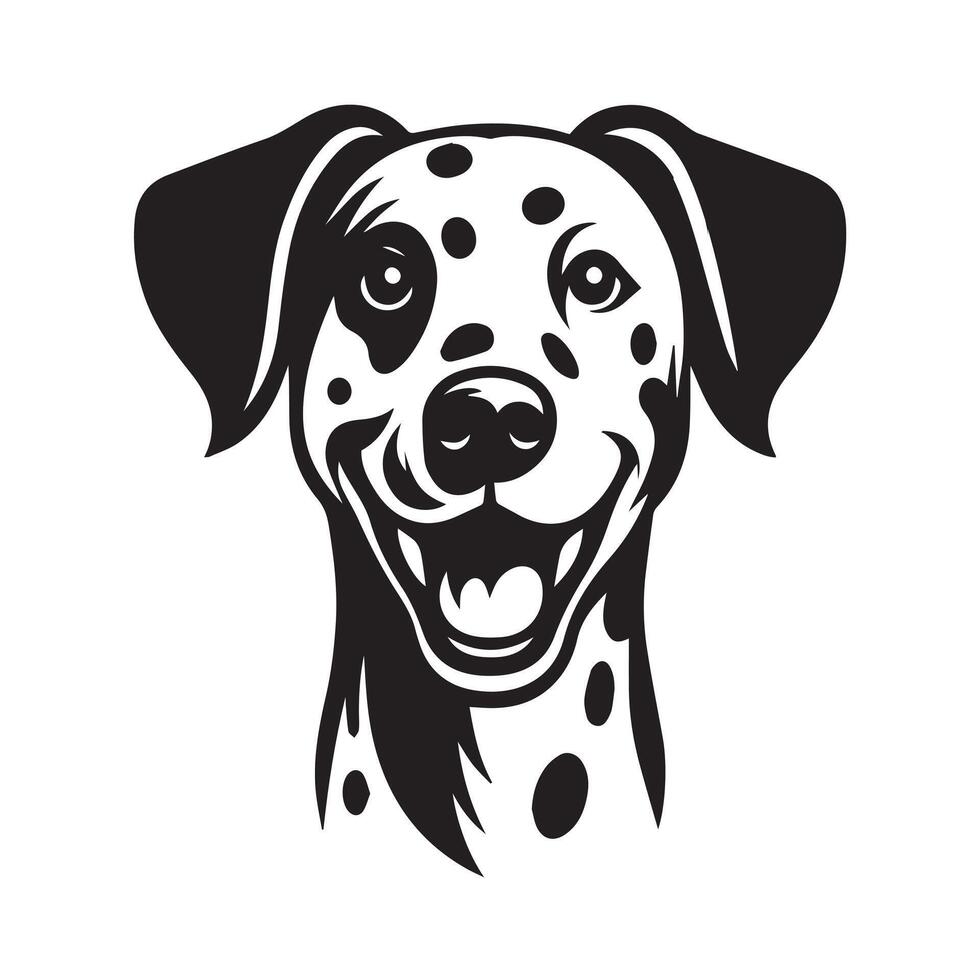 An Energetic Dalmatian Dog face Illustration in black and white vector