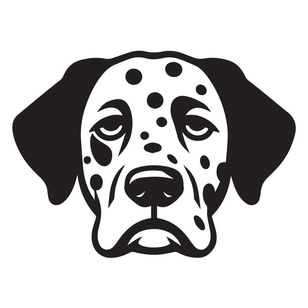 A Bored Dalmatian Dog face Illustration in black and white vector