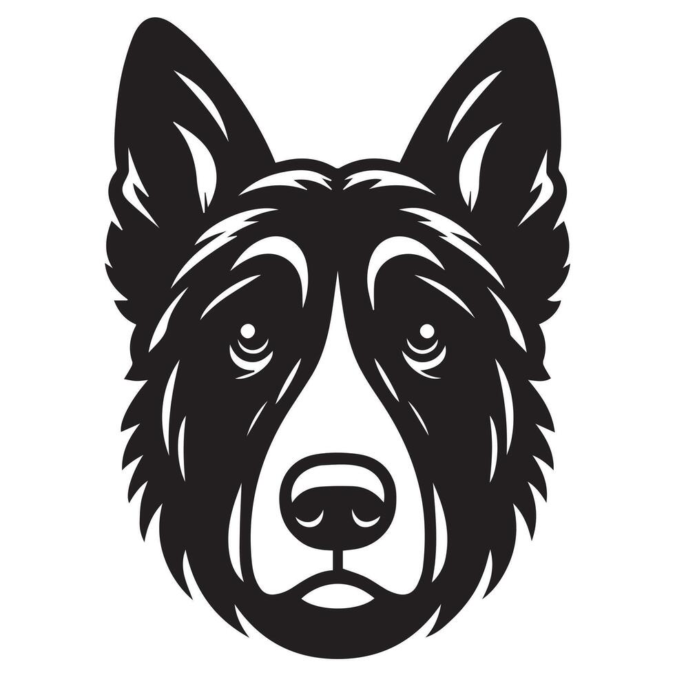 A sad Dutch Shepherd Dog face Illustration in black and white vector