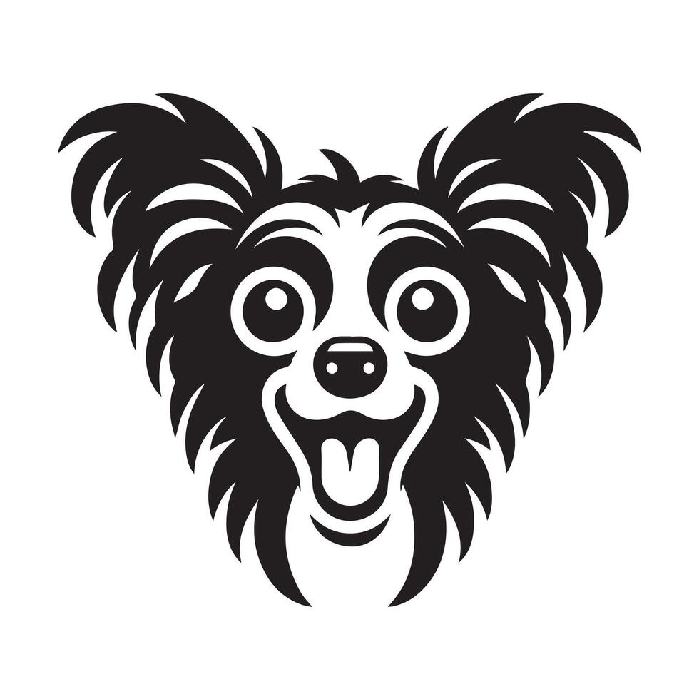 An Anxious Chinese Crested Dog face Illustration in black and white vector