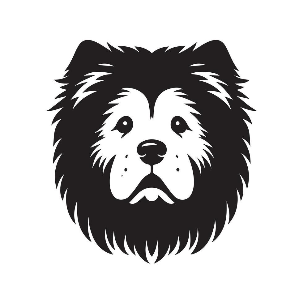 An Anxious Chow Chow Dog face Illustration in black and white vector