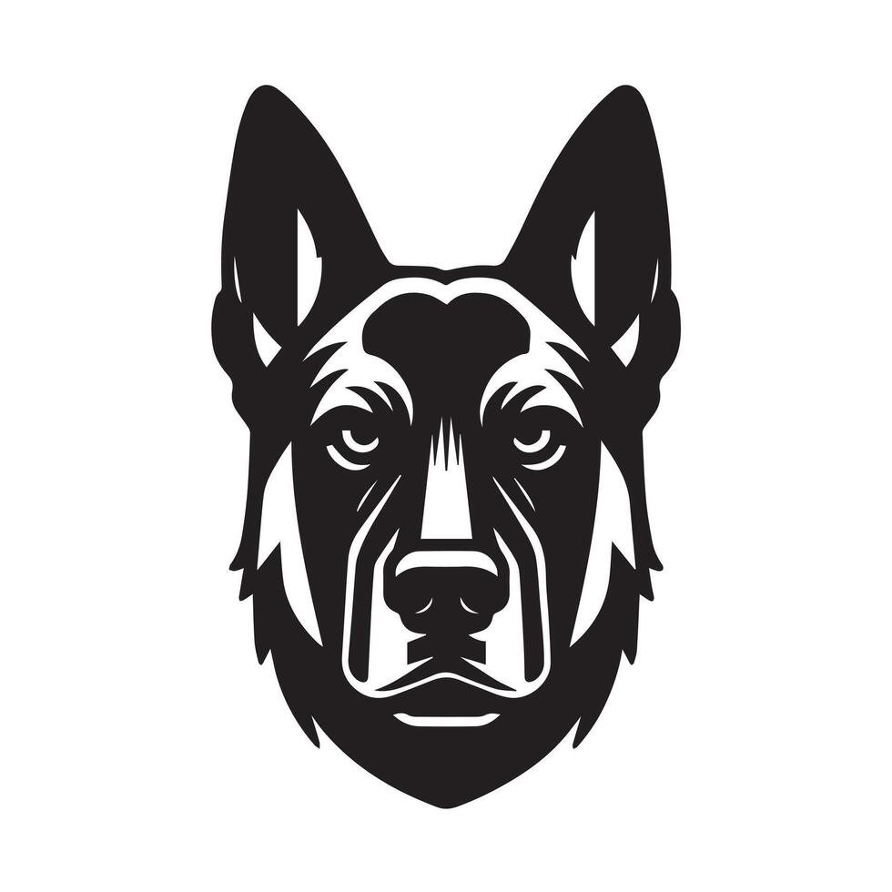 A Stern Dutch Shepherd Dog face Illustration in black and white vector