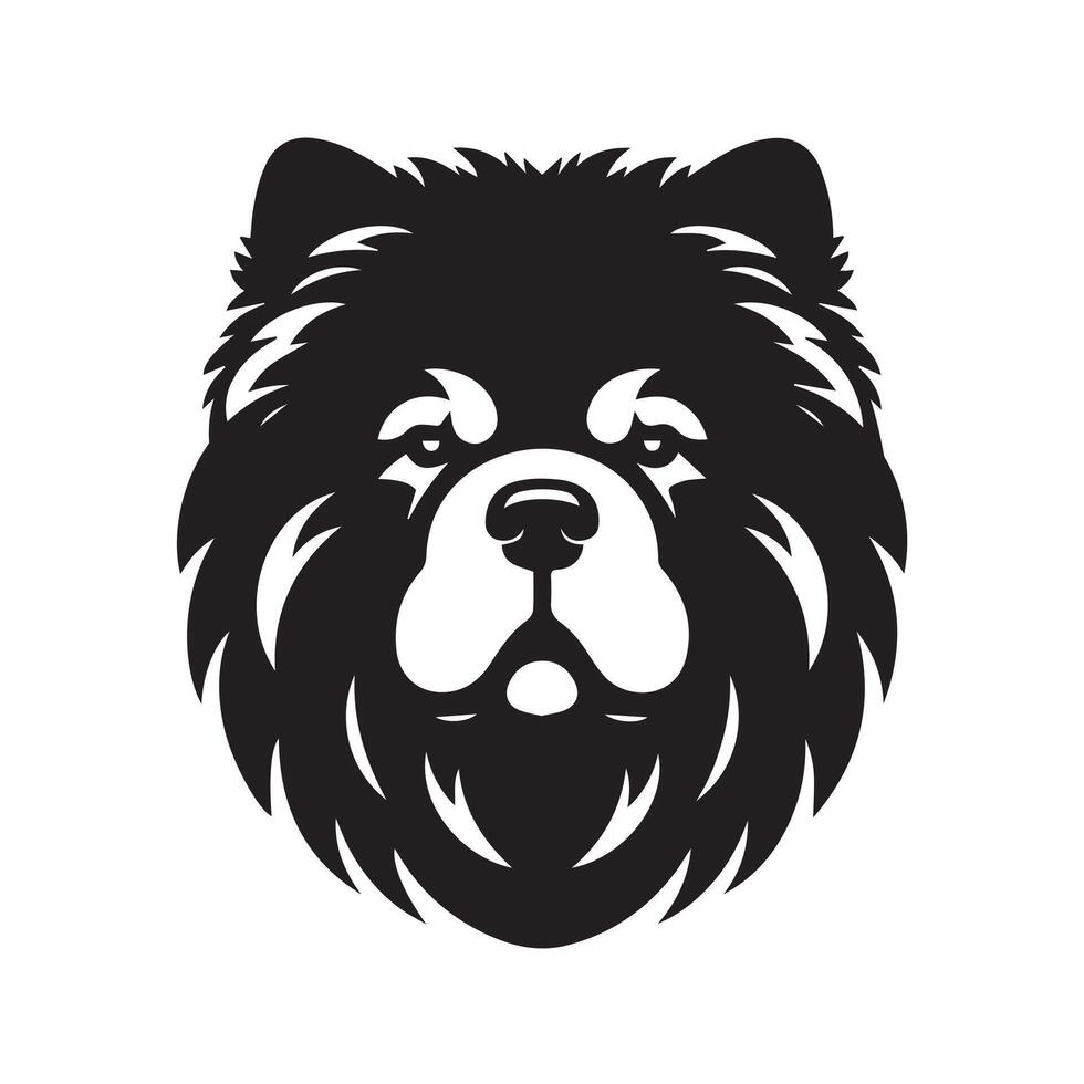 A Suspicious Chow Chow Dog face Illustration in black and white vector