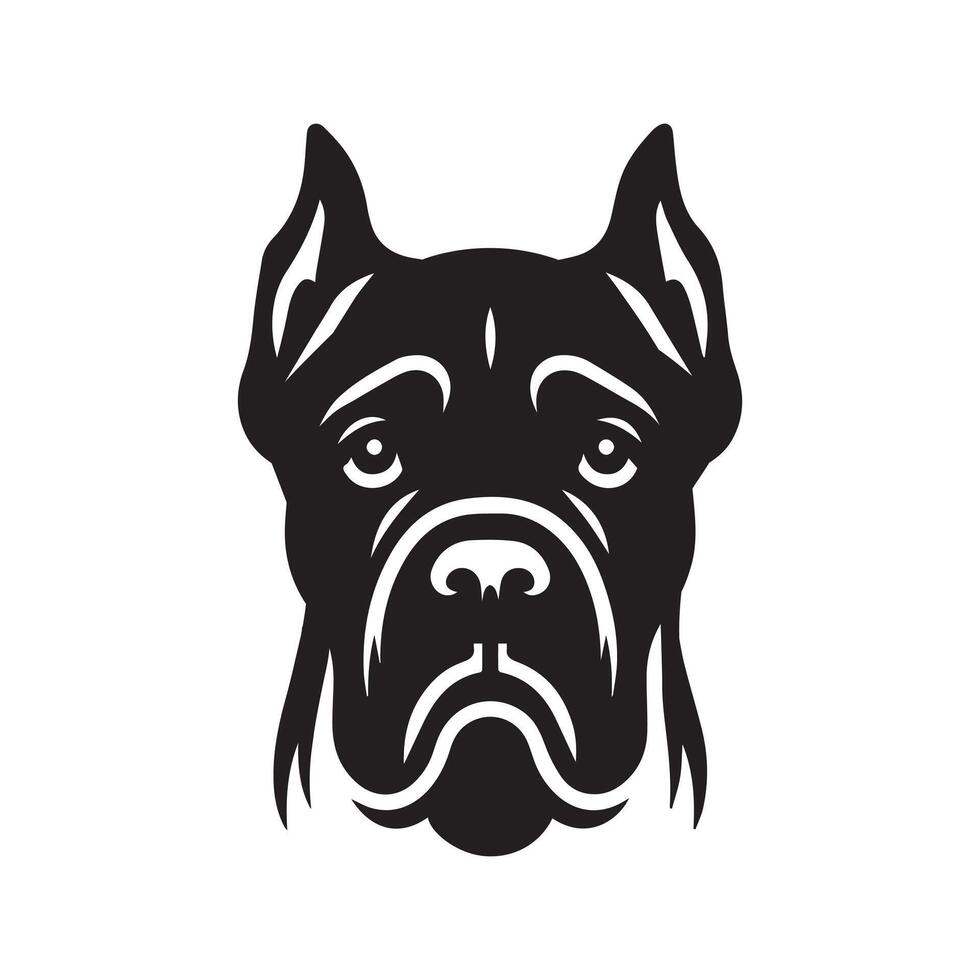 A sad Cane Corso Dog face Illustration in black and white vector