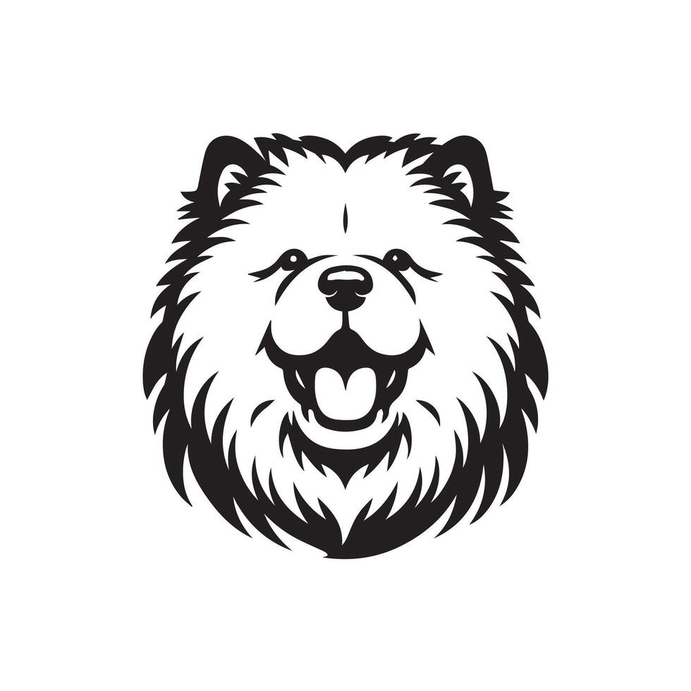 A Jubilant Chow Chow Dog face Illustration in black and white vector