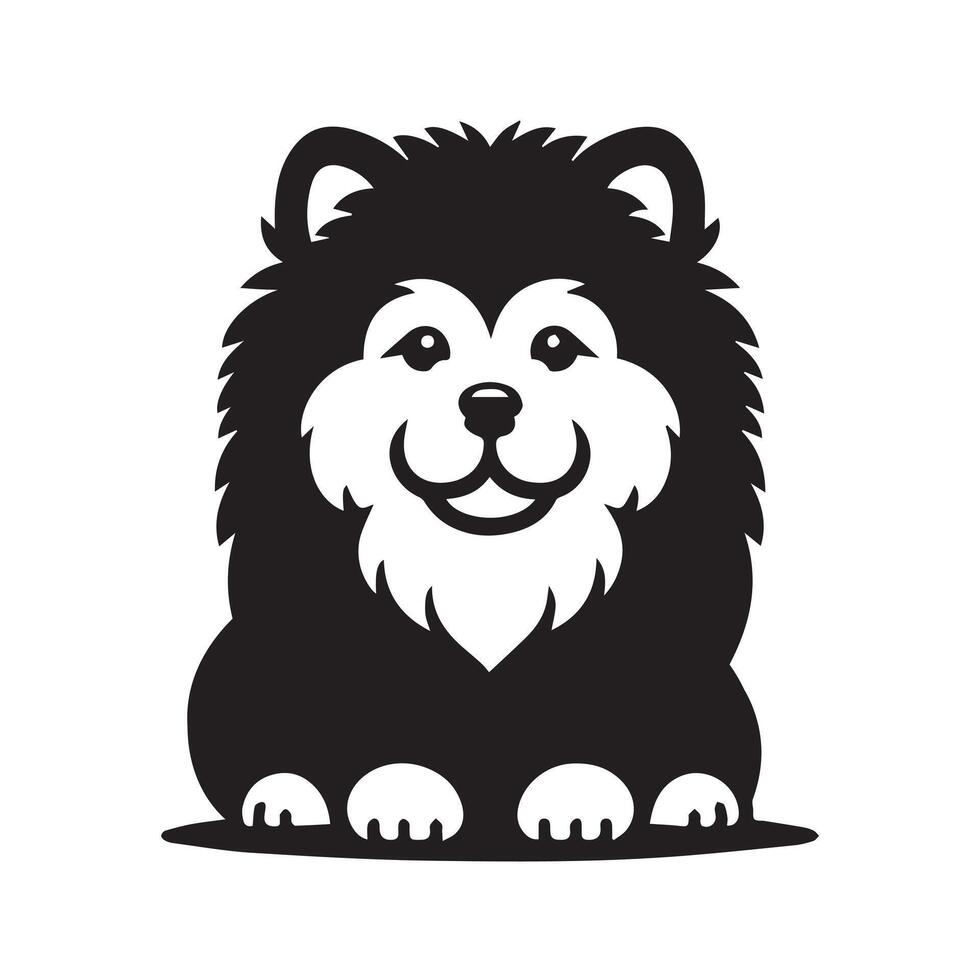 Chow Chow Dog sitting Illustration in black and white vector