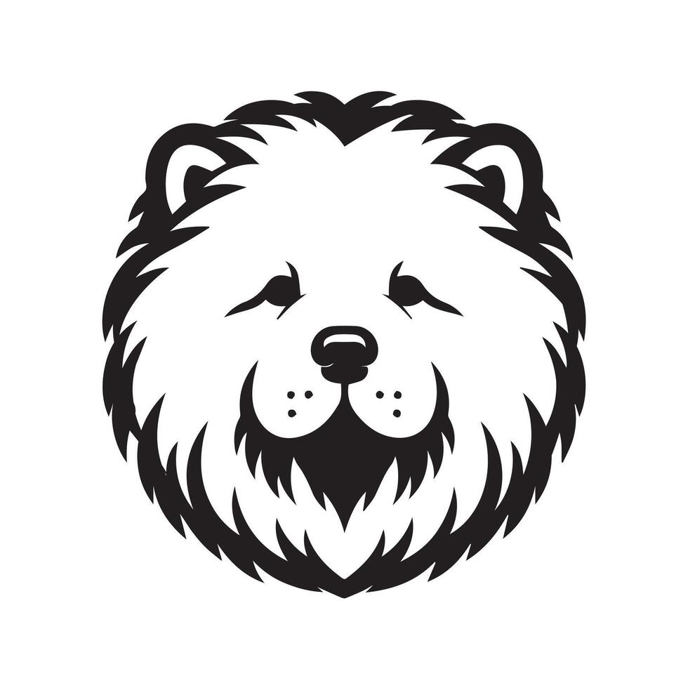 A Neutral Chow Chow Dog face Illustration in black and white vector