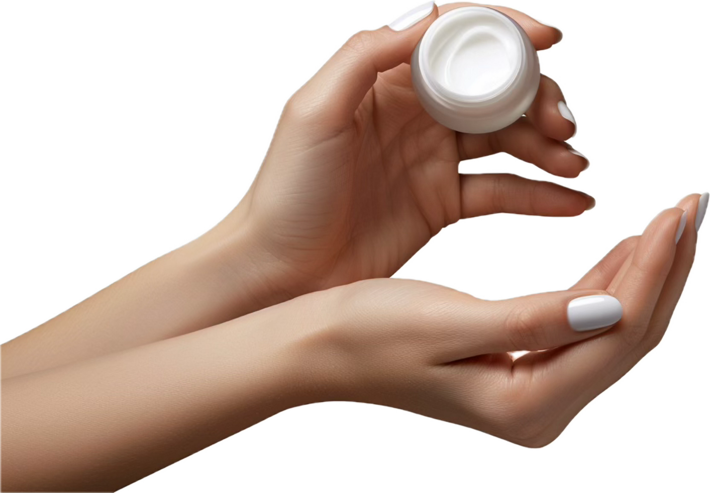 Hand Holding Jar of Moisturizing Cream. png