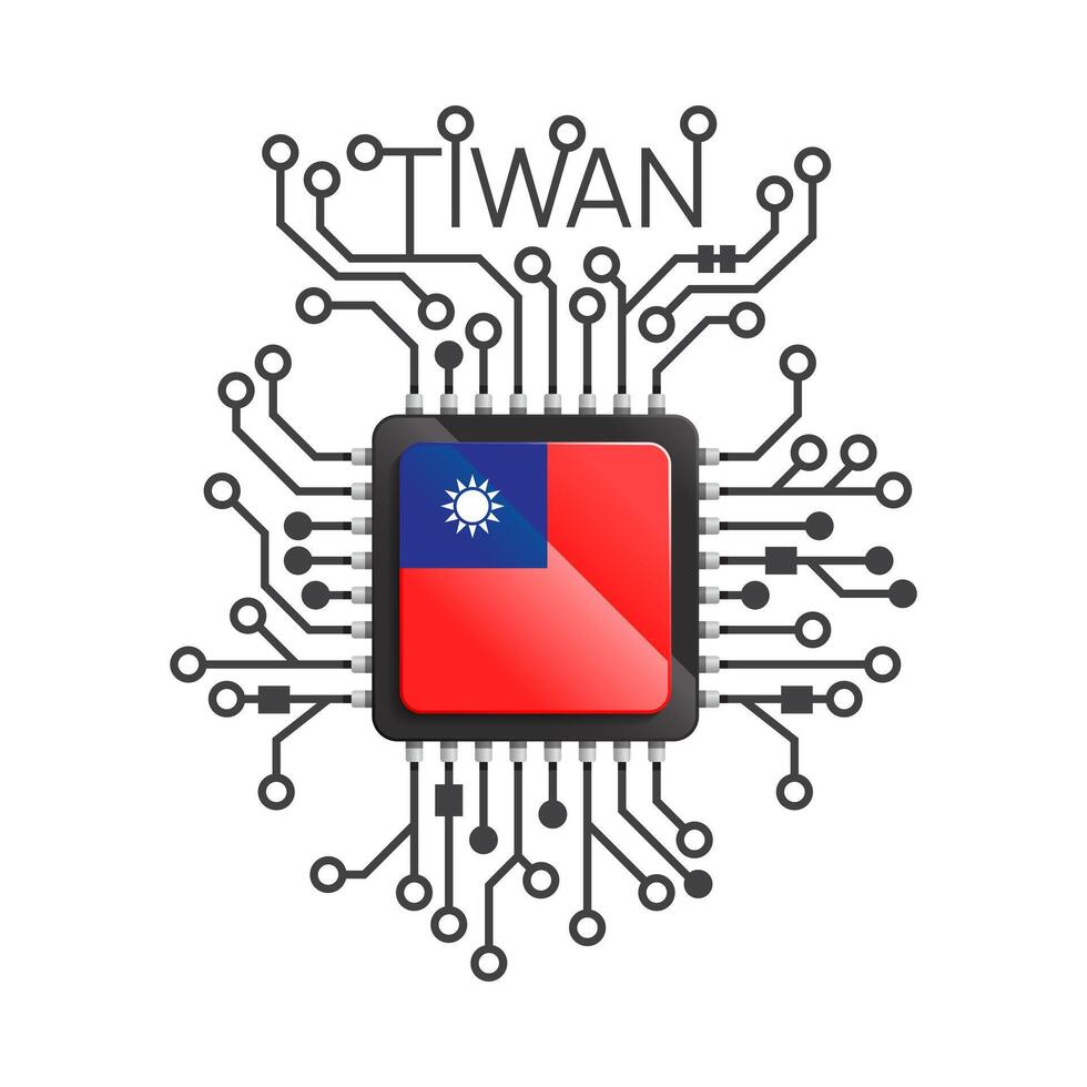 Taiwan of circuit board. Electric nation flag circuit black microchip. illustration. vector