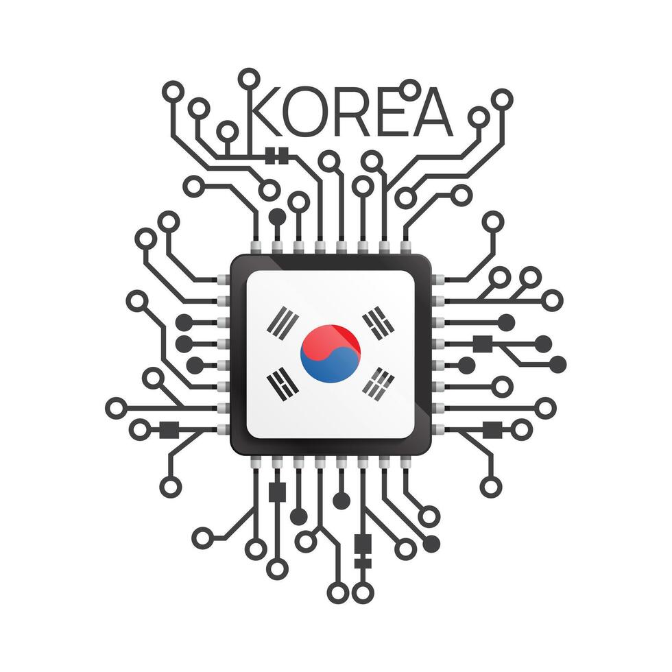 Korea of circuit board. Electric nation flag circuit black microchip. illustration. vector