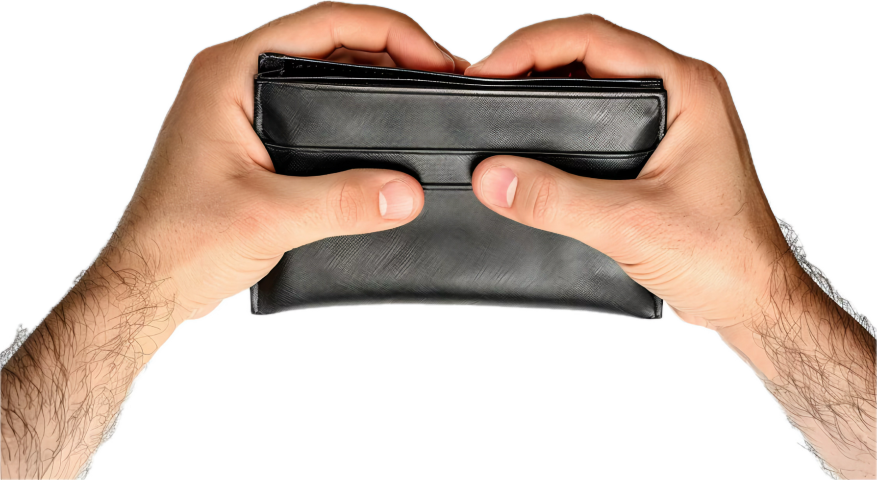 Hands Holding an Empty Black Wallet. png