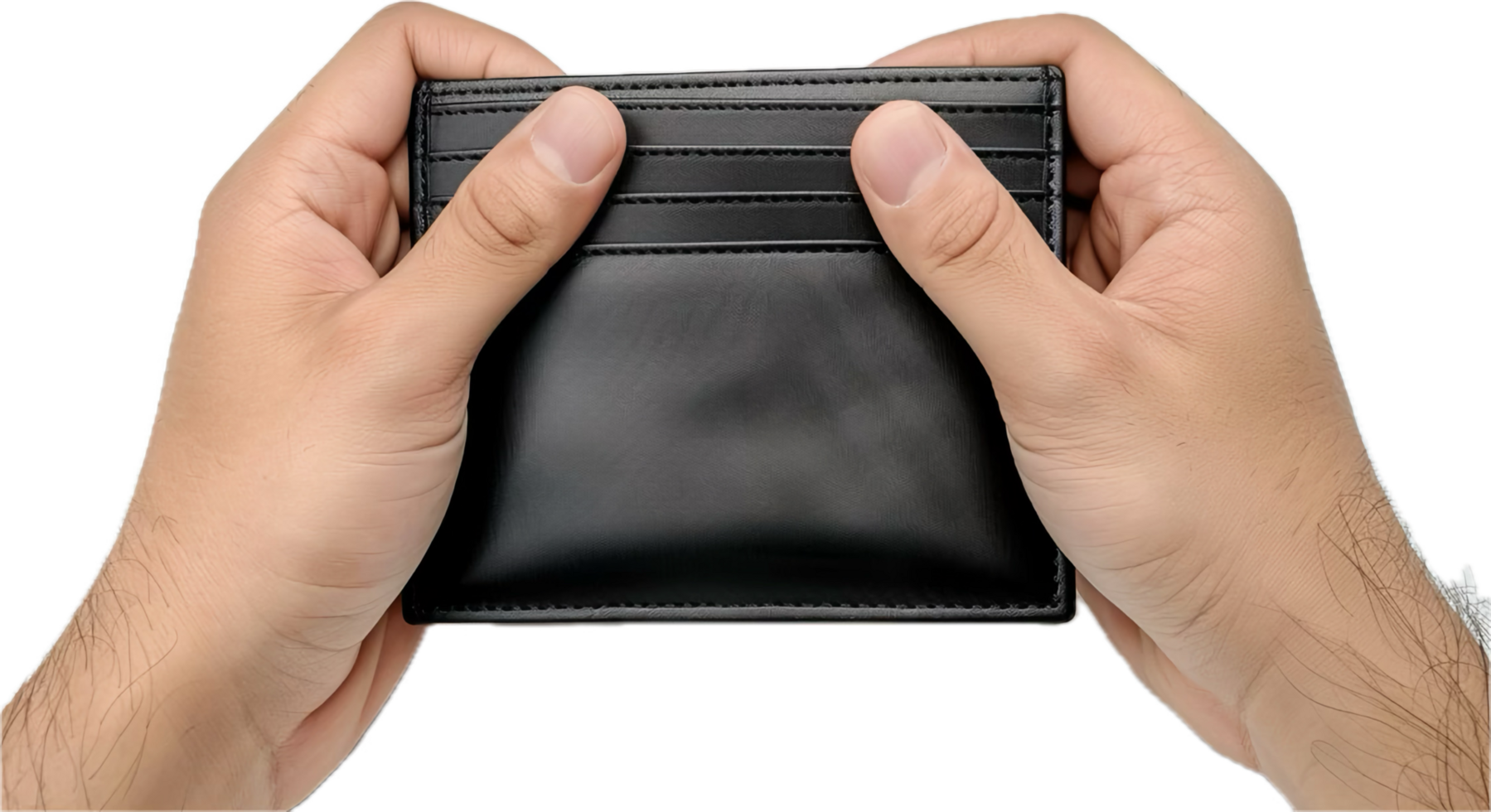 Hands Holding an Empty Black Wallet. png