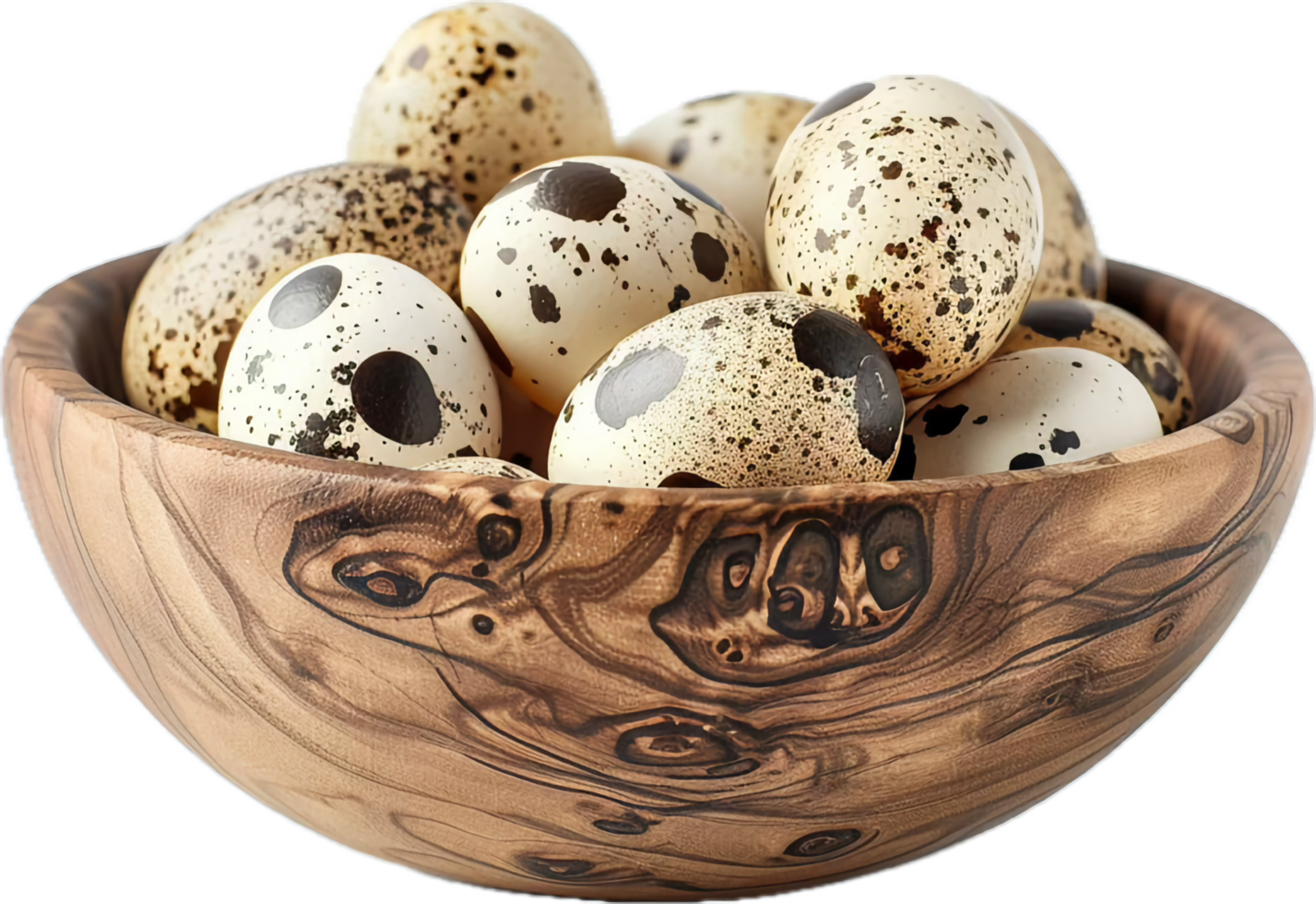 Quail Eggs in Wooden Bowl Close-up. png